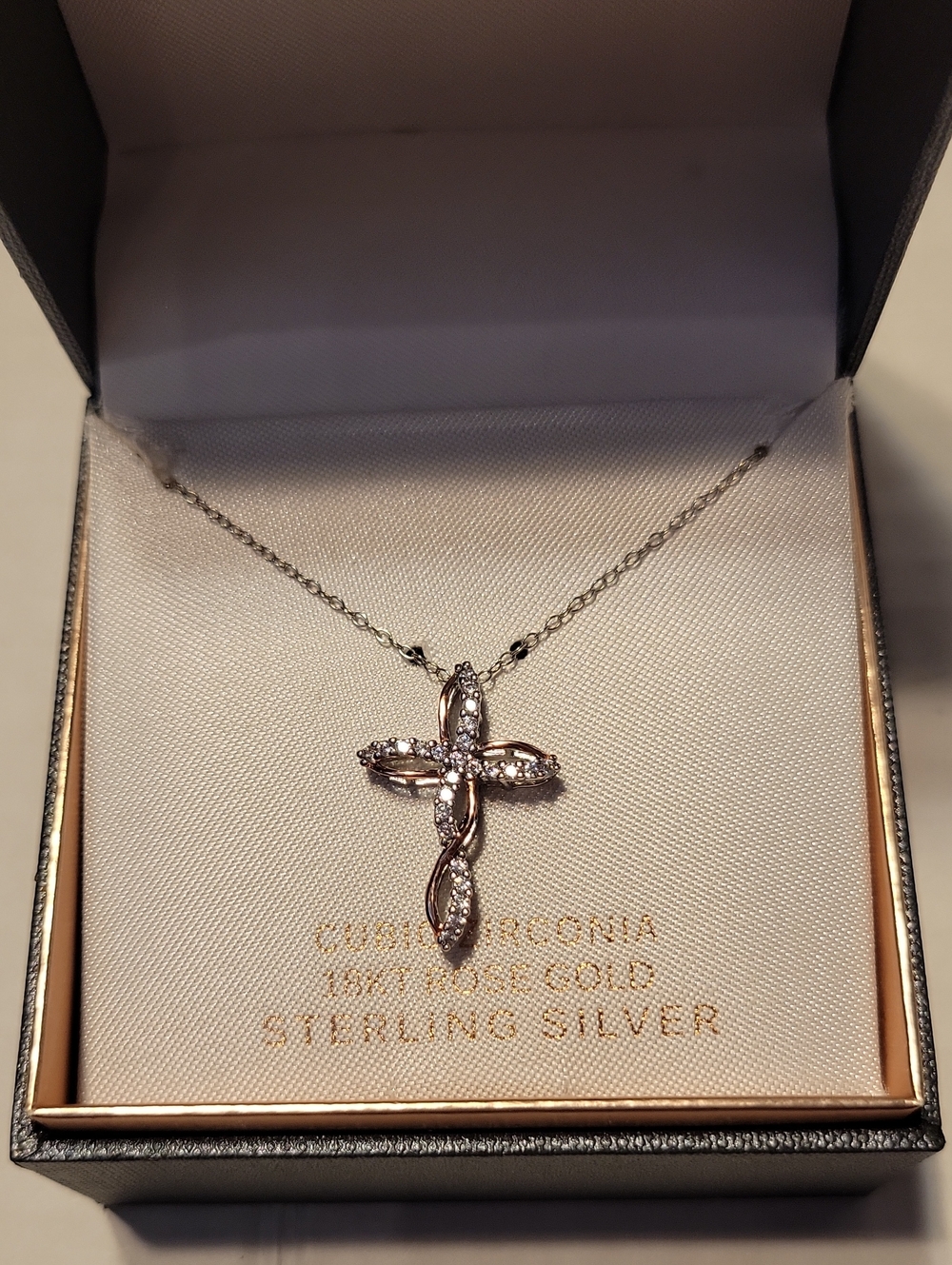 Sterling Silver Cross Pendant Necklace with Clear Stones - Silver